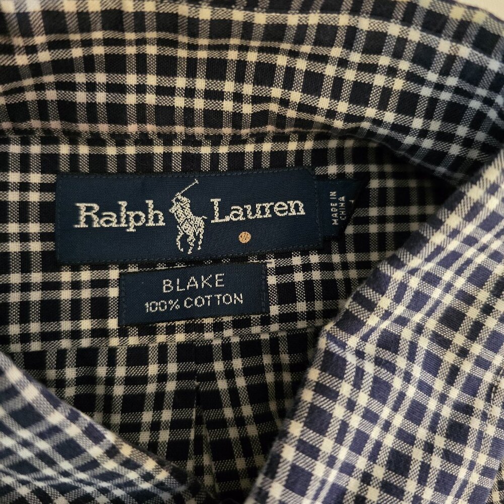 Polo Ralph Lauren Mens L Navy Plaid Button Down Shirt Classic Fit Cotton - Picture 3 of 6